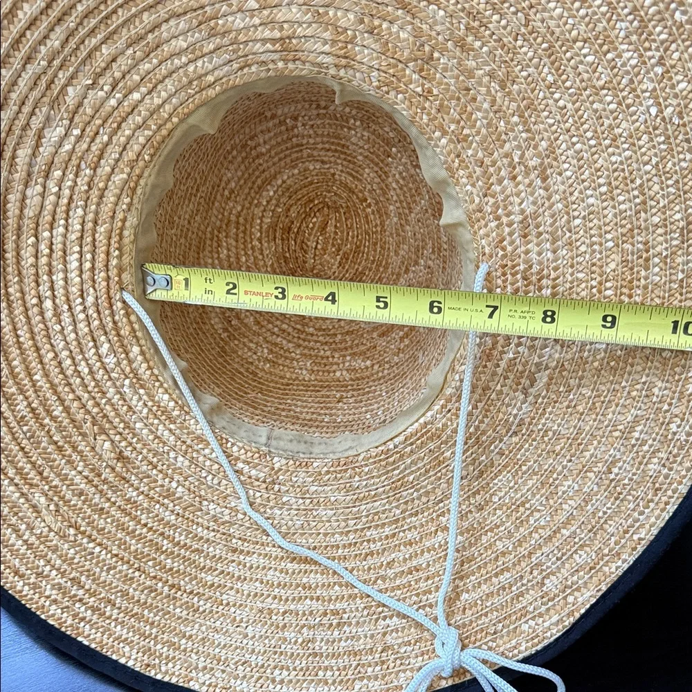 Natural Straw Wide Brim Hat with Black Trim and tie unisex